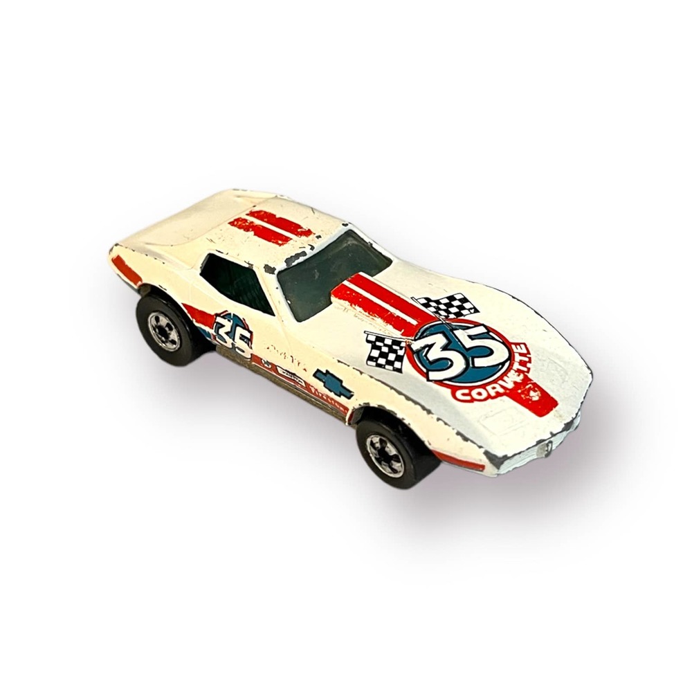Vintage Hot Wheels Chevy Corvette Stingray 35th Anniversary White Blackwall Car